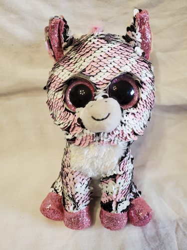 Shimmeez Simiflitter zebra plüssfigura, 18 cm – használt, jó állapotban (OP1)