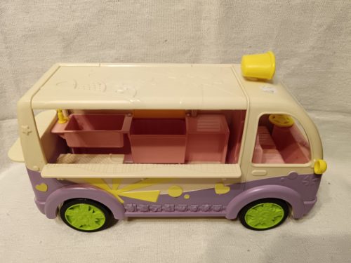 Shopkins Food Truck jármű 4 figurával – használt, jó állapotban, 25×14 cm (G3)