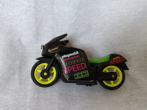 Playmobil versenymotor fekete-zöld dizájnnal – használt, 10 cm (G1) 