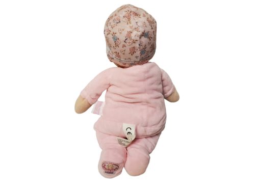 Csörgős puha játékbaba rózsaszín ruhában – használt újszerű állapotú (28 cm) (b2)