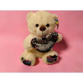   Plüss maci flitteres szivecskével, 25 cm – újszerű (A7)