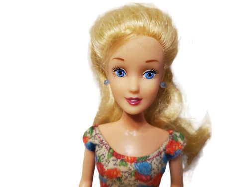 Simba baba virágos ruhában – használt, újszerű állapotban (31 cm) (b5)