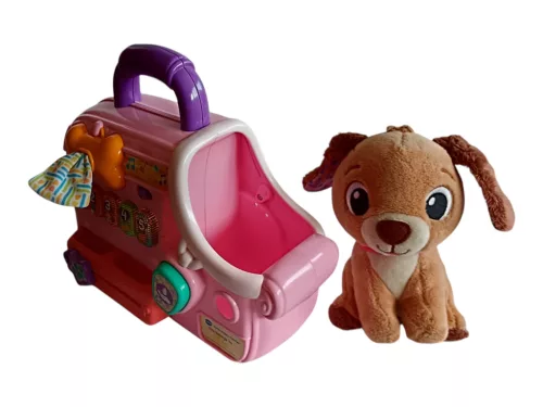 VTech Cutie Paws Puppy Carrier interaktív kutyahordozó plüssel kiegészítők nélkül, 26 cm – jó állapotú (C2)