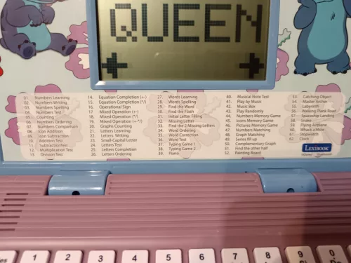 Lexibook Disney Stitch kétnyelvű oktató laptop egérrel, 60+ játékmóddal – angol–francia, 24 cm – jó állapotú (C2)