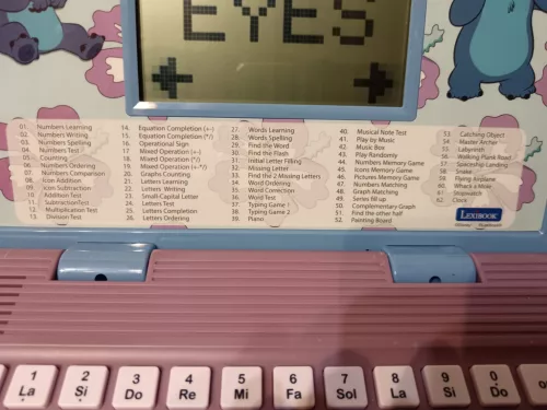 Lexibook Disney Stitch kétnyelvű oktató laptop egérrel, 60+ játékmóddal – angol–francia, 24 cm – jó állapotú (C2)