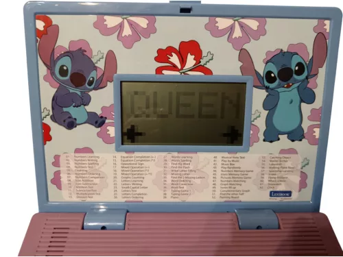 Lexibook Disney Stitch kétnyelvű oktató laptop egérrel, 60+ játékmóddal – angol–francia, 24 cm – jó állapotú (C2)
