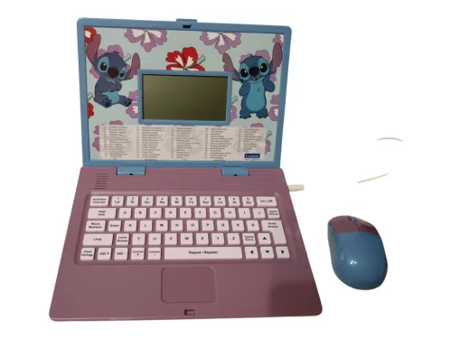 Lexibook Disney Stitch kétnyelvű oktató laptop egérrel, 60+ játékmóddal – angol–francia, 24 cm – jó állapotú (C2)