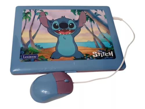 Lexibook Disney Stitch kétnyelvű oktató laptop egérrel, 60+ játékmóddal – angol–francia, 24 cm – jó állapotú (C2)