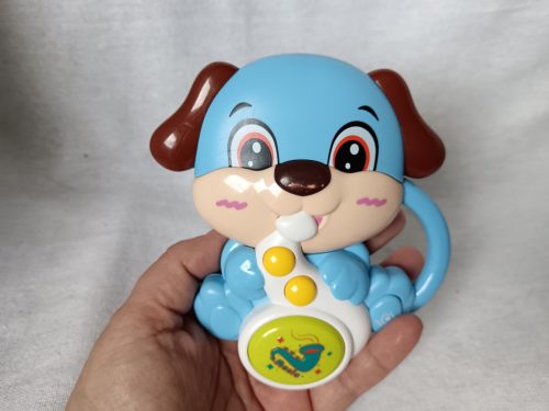 Zenélő kutyás csörgő – angol nyelvű, használt jó állapotú, 12 cm (G1)