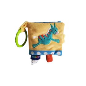   Állatos textil babakönyv rögzítő karikával, 11 cm – újszerű (d3)