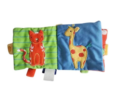 Állatos textil babakönyv rögzítő karikával, 11 cm – újszerű (d3)