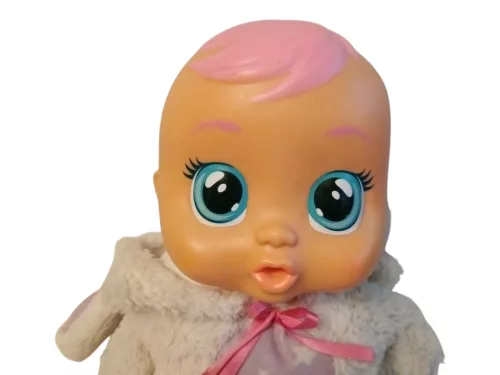 Cry Babies interaktív világító baba nyuszis ruhában, cumival, 32 cm – jó állapotú (C2)