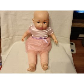  Puhatestű játékbaba rózsaszín ruhában használt, jó állapotú– 43 cm (G3) 