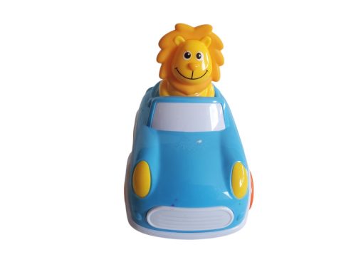 Oroszlános kisautó babáknak – használt, jó állapotban, 12 cm (D3)