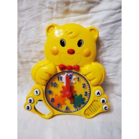   Tanuló óra – sárga macis oktatójáték forgatható mutatókkal (25 cm) – használt, jó állapotbani (b5)