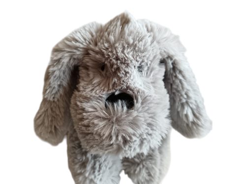 Szürke kutya plüssfigura – 20 cm, újszerű (D1)