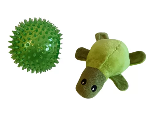 Teknős formájú tüskés labda kutyajáték, 13 cm – használt, újszerű állapotban (C4)