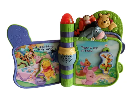 VTech Disney Micimackó Slide 'n Learn Storybook interaktív angol nyelvű mesekönyv, 21 cm – használtabb állapotú  (D6)