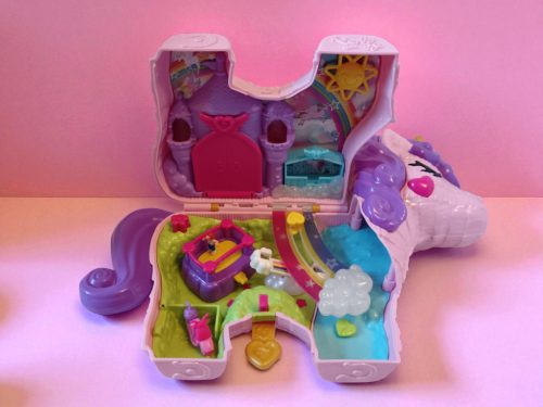 Polly Pocket unikornis kastély játékszett, 30×25 cm – használt, újszerű állapotban (G2) 