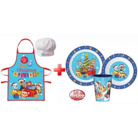   ÚJ - Karácsonyi Mancs őrjárat kötény + étkészlet (b6)