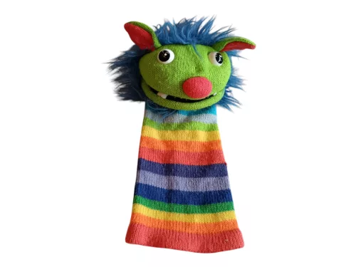 Sockette kötött báb, 38 cm - használtabb (bolyhos) (C1) 