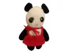 Kötött panda piros ruhában, 18 cm – használt, jó állapotú (H6) 