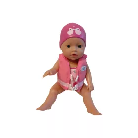   Zapf Baby born úszó kislány baba rózsaszín fürdőruhában, úszósapkával és mentőmellénnyel, 32 cm – használt, jó állapotú (D6)