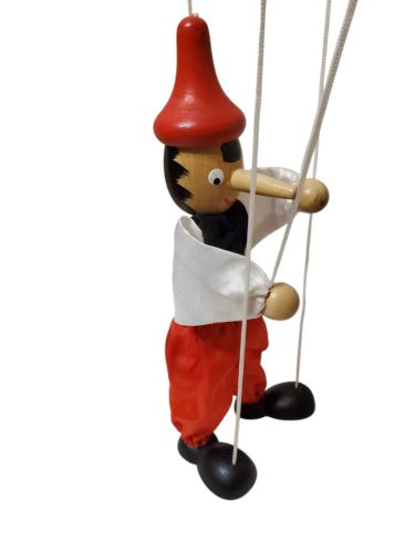 Használt újszerű fa marionette Pinoccio báb (OP2)