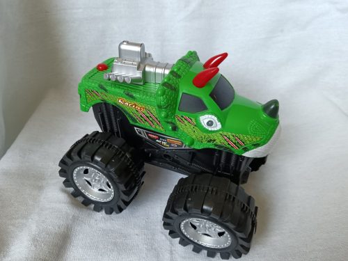 Elemes zöld dinoszauruszos szörnyautó – újszerű állapotú, 19 cm (G1) 