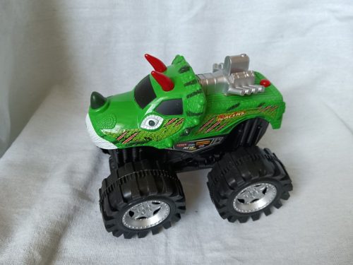 Elemes zöld dinoszauruszos szörnyautó – újszerű állapotú, 19 cm (G1) 