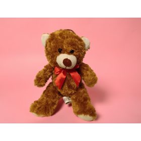 Barna plüss mackó piros masnival, 28 cm – újszerű (A7)