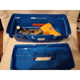   Gyerek műanyag szerszámos készlet dobozban – használt, újszerű állapotban (G3)