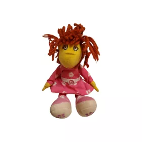   Szezám utca rongybaba lány figura rózsaszín virágos ruhában, 20 cm – jó állapotú (B3)