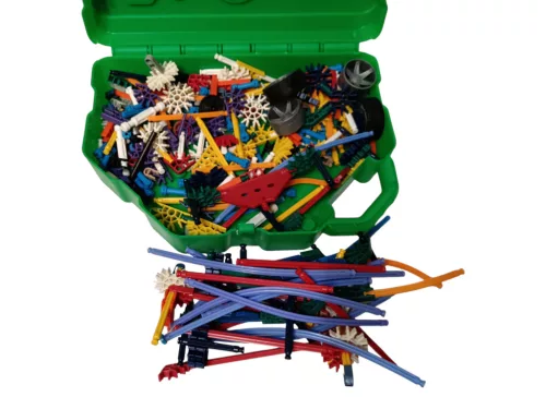 Vegyes kid k'nex és k'nex építőjáték készlet zöld kofferben - jó állapotú (G8)