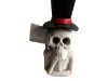Halloween LED világító kőhatású koponya dekoráció cilinderrel, 29 cm – új (D8)