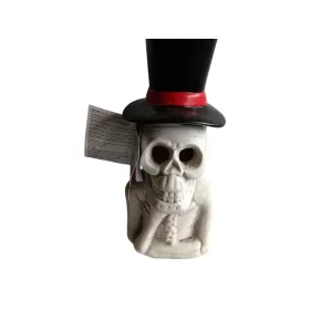   Halloween LED világító kőhatású koponya dekoráció cilinderrel, 29 cm – új (D8)