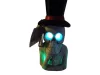 Halloween LED világító kőhatású koponya dekoráció cilinderrel, 29 cm – új (D8)