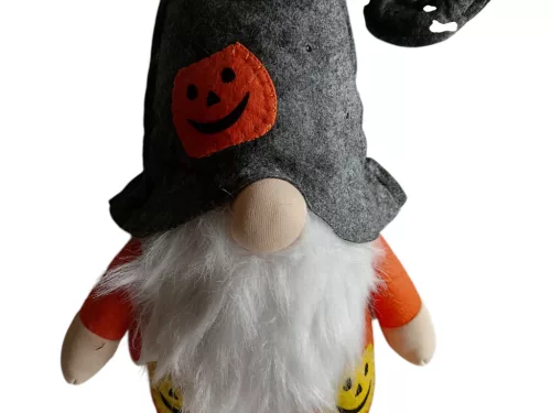 Halloween-i narancssárga ruhás világító manó, 35 cm - új (D8)