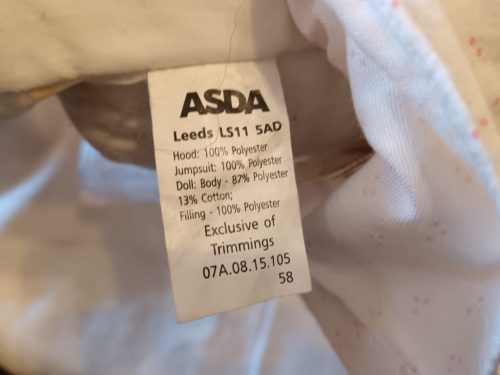 ASDA játékbaba babában, 34 cm – használt állapotban (B2)