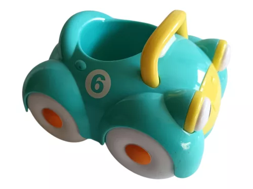 ELC Early Learning Centre mosolygós türkizkék játékautó, 15 cm – jó állapotú (D6)