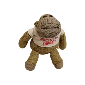   Kötött zoknimajom plüss – „Who's the Daddy?” pólóban, 13 cm – használt, újszerű állapotú (H6) 