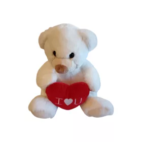 Fehér szivecskés maci plüssfigura 25 cm - újszerű (C6)