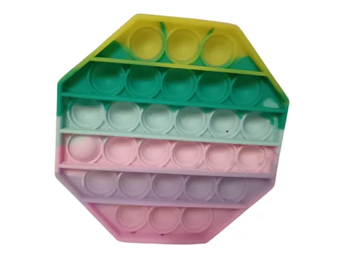 Pasztell szivárvány színű nyolcszögletű Pop It stresszoldó játék, 13 cm - újszerű (A7)