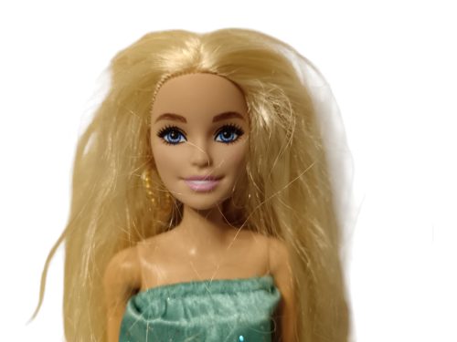Zöld ruhás Barbie baba, 30 cm – hiányos, jó állapotú (D2)
