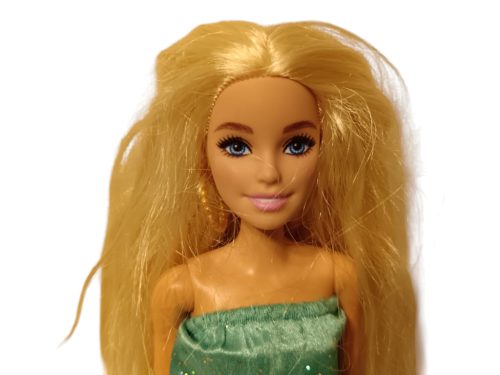 Zöld ruhás Barbie baba, 30 cm – hiányos, jó állapotú (D2)