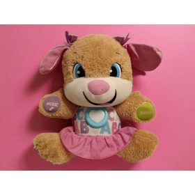   Fisher-Price Laugh & Learn Smart Stages Puppy – Girl edition angol nyelvű zenélő és beszélő kutyus plüss, 30 cm – használt, jó állapotban (G2) 