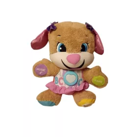   Fisher-Price Laugh & Learn Smart Stages Puppy – Girl edition angol nyelvű zenélő és beszélő kutyus plüss, 30 cm – jó állapotban (G3)