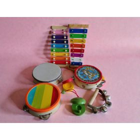   Fa mini zenekar hangszer szett, 5 részes – használt, jó állapotban (8db-os szett) (A7)