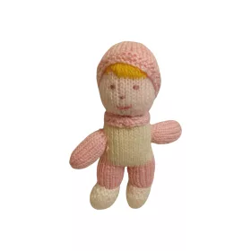   Kötött baba rózsaszín sapkában, 18 cm – használt, újszerű állapotú (H6) 
