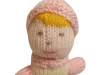 Kötött baba rózsaszín sapkában, 18 cm – használt, újszerű állapotú (H6) 